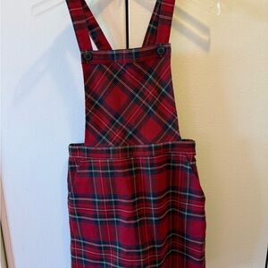 Forever 21 Red Plaid Suspender Dress Skirt Size S Schoolgirl Uniform Overalls